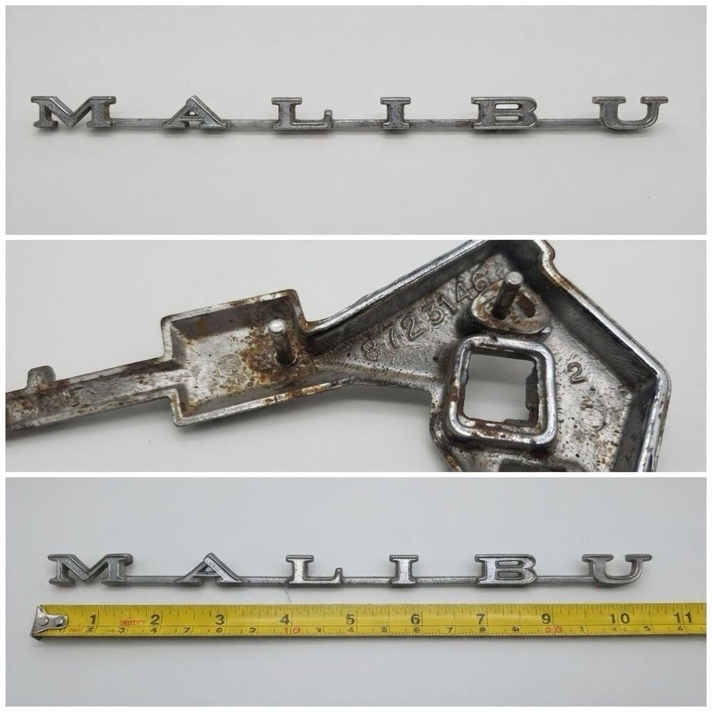 VTG 1960s Chevrolet Malibu Script Fender Emblem Badge Nameplate | GM P/N 8723148